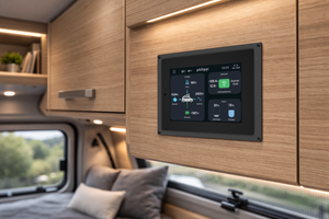 PCU Control Unit eingebaut im Camper – zentrales Display für die Bordelektrik