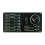 Schalttafel (8 Stromkreise) mit 8 roten Sicherungsautomaten, 8 grünen Leuchtiodenanzeigen und 8 Wippschaltern (On/Off), philippi bootselektrik